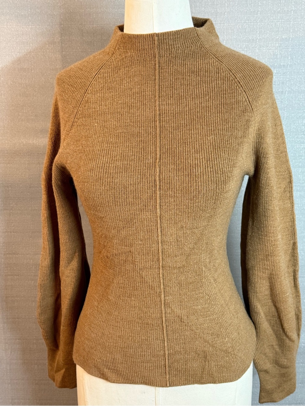 Zara Camel Ribbed Funnel Neck Sweater